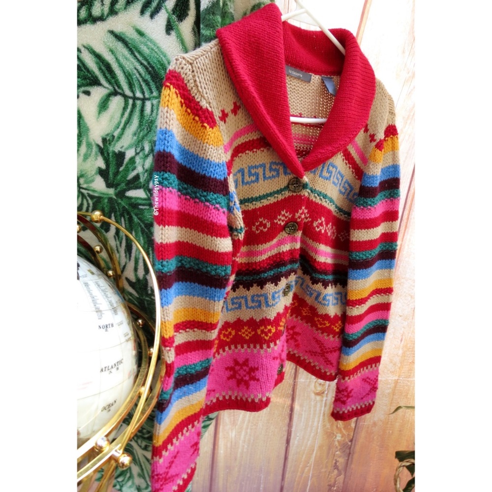 Vintage colorful fair isle chunky knit cardigan🍂 - Picture 2 of 5